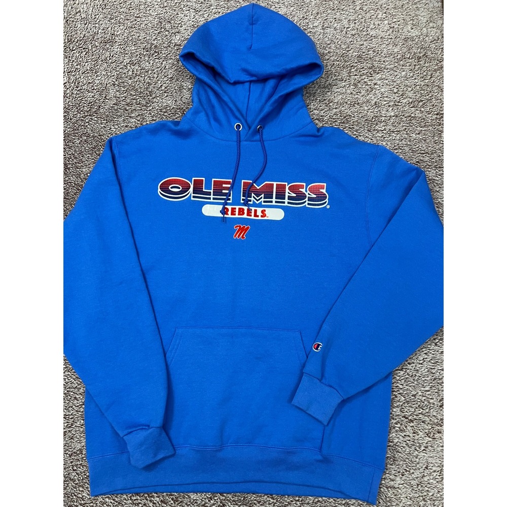Champion Ole Miss Rebels Hoodie Mens L Blue Embroidered Applique NCAA
